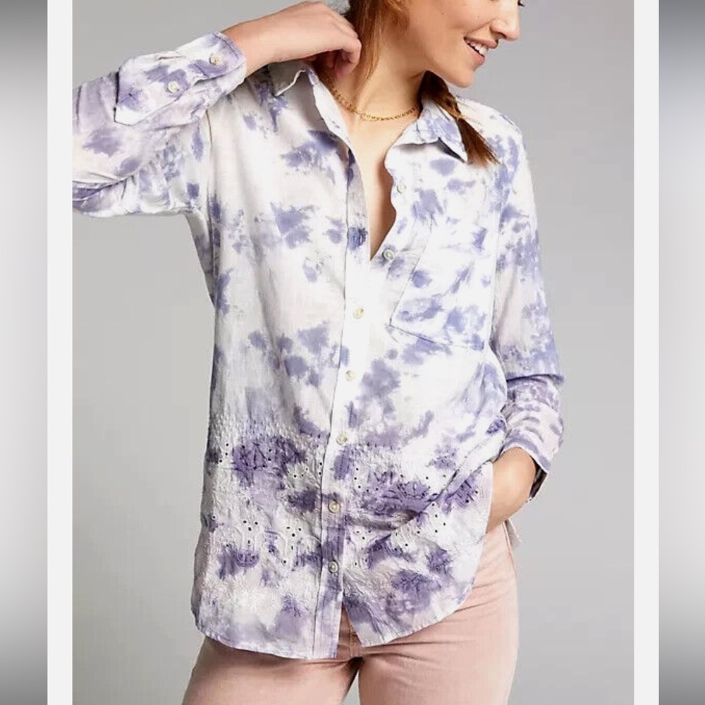 Anthropologie Pilcro Top Womens XS Shirt Tie Dye Button Down The Cate